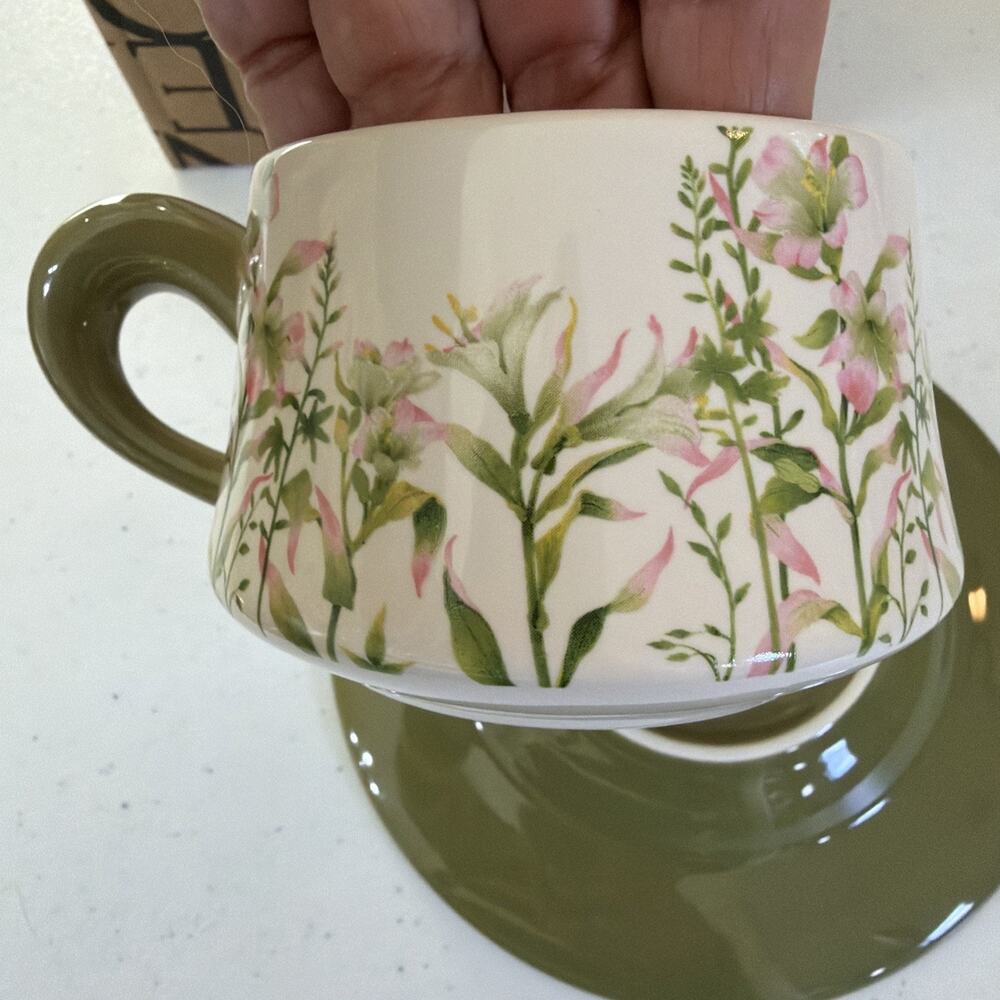 MDZF Sweet Home Lily Wind Chime Ceramic coffee tea cup set saucer floral NIB - Picture 9 of 13